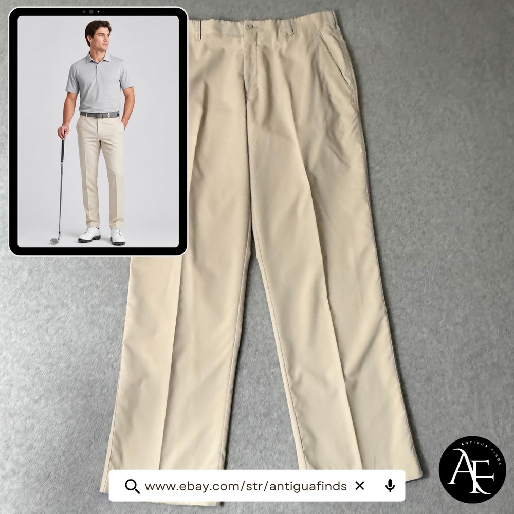 Nike Golf Fit Dry Mens Pants 34x32 Khaki Tan Flat Front Performance Trousers